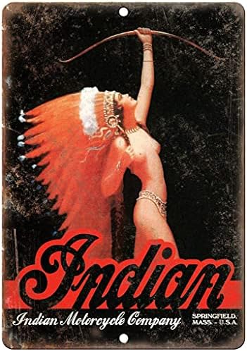 Indian Motorcycle Company Girl Tin Sign Vintage Wall Poster Retro Iron Painting Metal Plaque Sheet for Bar Cafe Garage Home Gift Birthday Wedding 8x12In