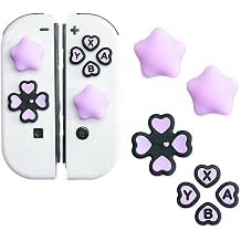 PERFECTSIGHT Cute D-Pad Button Caps Silicone Thumb Grips Set, ABXY Key Buttons Sticker Joystick Cover Caps Compatible with Nintendo Switch/OLED Purple+Black Star Heart