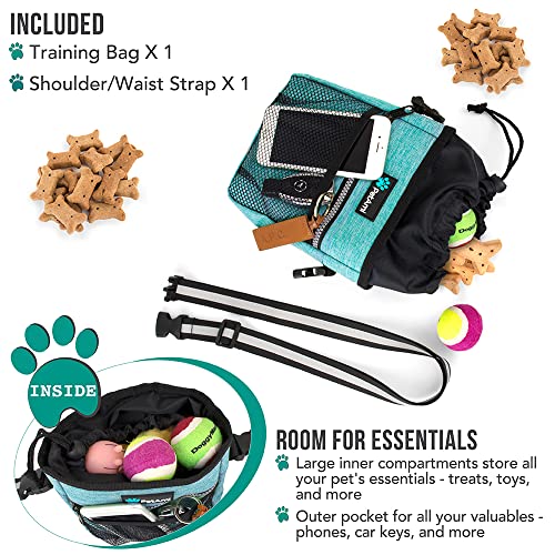 Petami Dog Treat Pouch | Dog Training Pouch Bag With Waist Shoulder Strap, Poop Bag Dispenser | Treat Training Bag For Treats, Kibbles, Pet Toys | 3 Ways To Wear (Turquoise) | No Bowl Included #TOP1