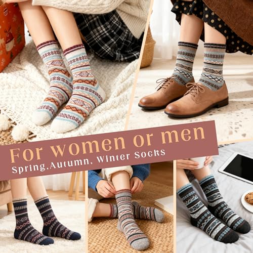 Image of LOCONHA Womens Wool Socks 5 Pairs Winter Warm Sock Thick Knit Cabin Cozy Crew Soft Socks Gifts for Women
