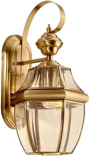 CWCQGH Antique Copper Wall Light Waterproof Sconce European Style Lamp with Clear Glass Lampshade