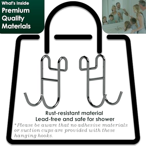 Image of Shower Caddy Hooks, Razor Hanger for Shelf and Loofah (Silver - 2 Open)