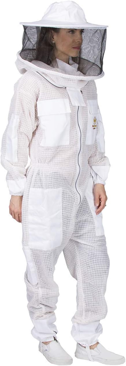 Ventilated Bee Suit & Bee Stickers YKK Metal Zippers – Men/Women - TOTAL PROTECTION - Round Veil Easily On/Off - 8 Pockets
