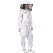 Ventilated Bee Suit & Bee Stickers YKK Metal Zippers Men/Women - TOTAL PROTECTION - Round Veil Easily On/Off - 8 Pockets