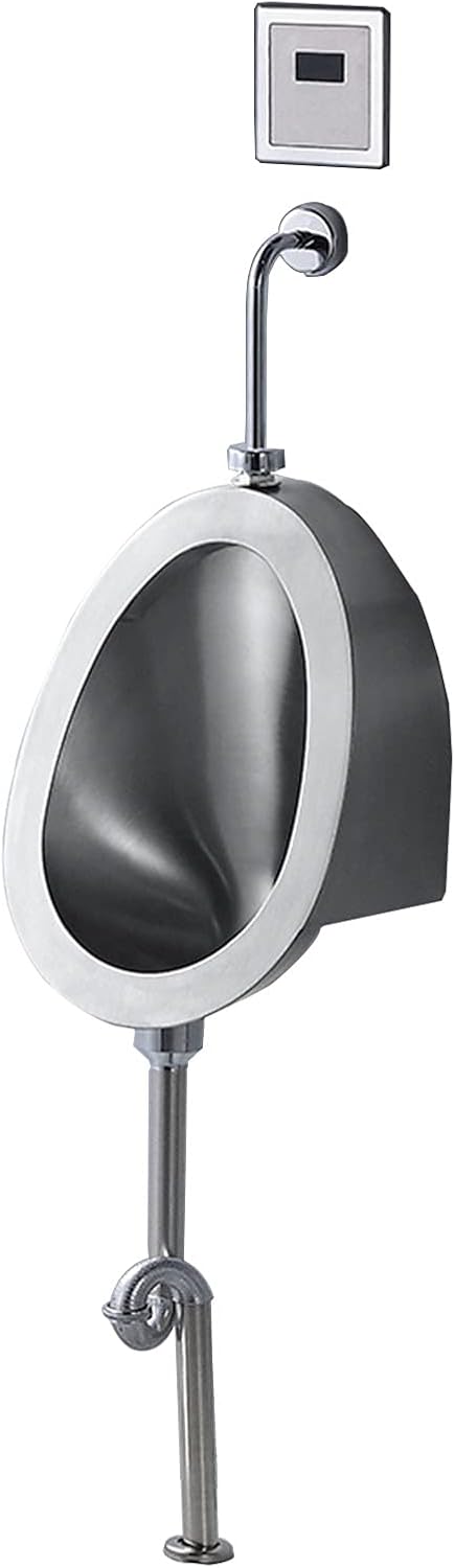 Stainless Steel Wall-Mounted Urinal Wall-Mounted Infrared Sensor Flushing Toilet Urinal Tank 304 Stainless Steel Deepened Urinal Suitable for Bathrooms Hotels S(Wall Drainage)