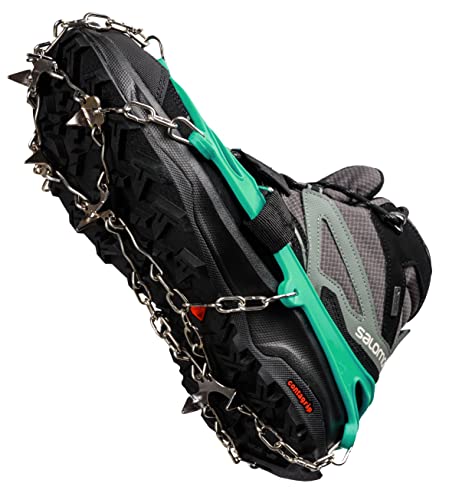 Foto von HighTatras Stiefelsteigeisen Blau Größe L 38-45 Spikes Anti-Rutsch-Bergwandern Steigeisen für Schnee EIS für Winter-Trekking 8 gehärtetem Stahl Ice Crampons