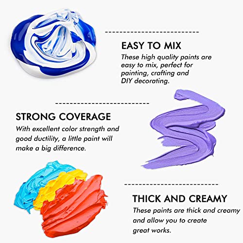 Shuttle Art Acrylic Paint Set, 30 Colors Acrylic Paint In Tubes (36Ml) With 3 Brushes, Artist Grade Paint, Rich Pigments, Non-Toxic For Artists, Beginners And Kids On Rocks Crafts Canvas Wood Fabric #TOP3