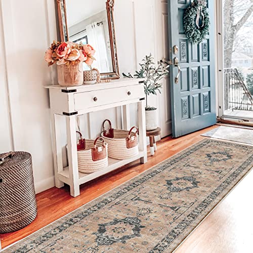 Hallway Washable Runner Rug - 2x7 Kitchen Rugs Entryway Rug Runner Vintage Soft Floor Mat Non Slip Indoor Farmhouse Carpet for Bathroom Living Room Bedroom (2 X 7, Orange)