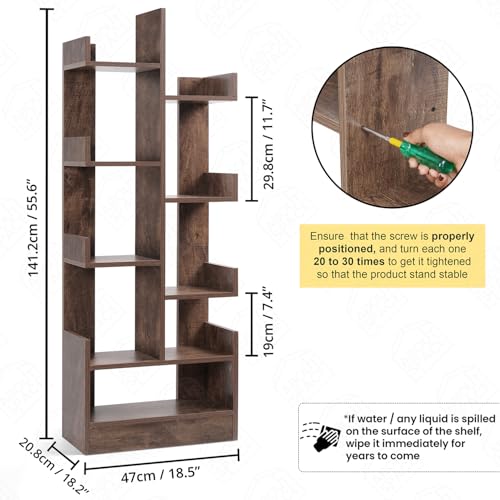 Image of ABOUT SPACE Open Book Shelf Book Storage Display Rack - Wooden Multipurpose Book Storage Display Organizer Rack with Solid Finish Showcase Stand (Brown - L 47 x W 20.8 x H 141.2 cm)