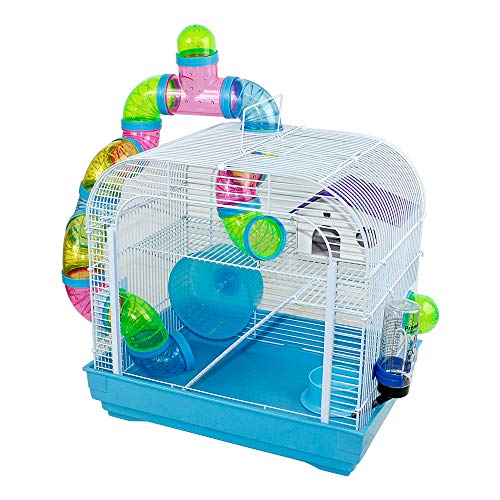 DZL - Gabbia per criceti piccola, con tubi multicolore, 29,5 x 29,5 x 38 cm