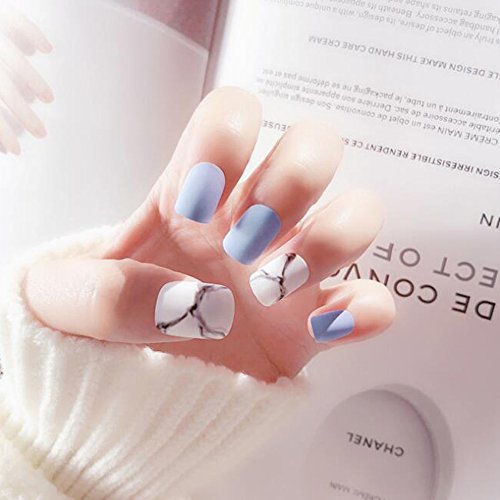 Dongcrystal Set of 24 False Nail Chic Blue Frosted Bridal Fake Nail Full Nail Tips - Thumbnail 2