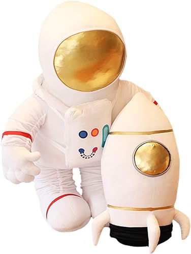 ELAINREN Paquete de regalo de felpa de astronauta y nave espacial, 2 piezas de peluche suave de Rocketman blanco como se ve en la televisión, 13.8