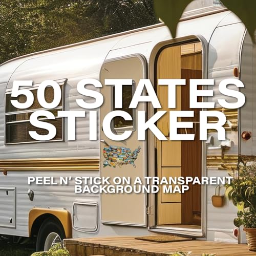 Image of RV State Visited Travel USA Map Vinyl Sticker - Camper Trailer Decals for Window with State Flag - Road Trip Map of America - Waterproof, UV Protection for Window, Door or Wall (Landscape)