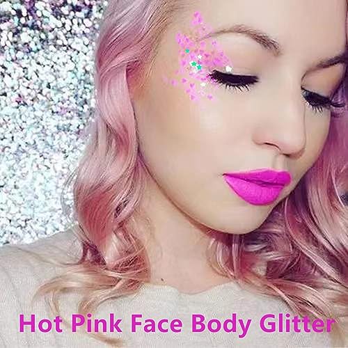 image for Go Ho Hot Pink Face Body Glitter Gel,Singer Concerts Hot Pink Face Pai