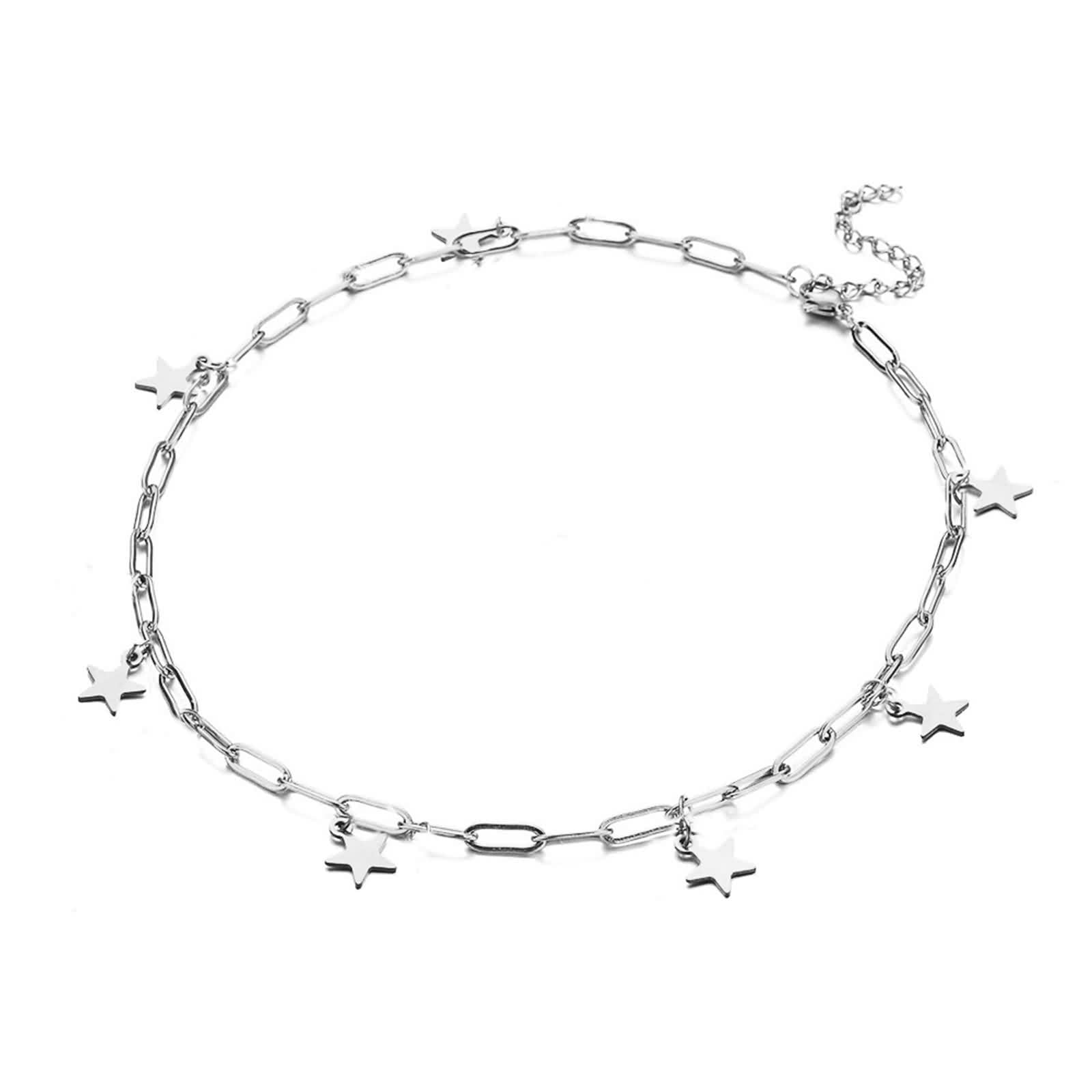 Cavigliera boho in oro bianco 585 14 carati, catena in oro 14 carati, con stella, per donne estive, spiaggia, per mamma e ragazze