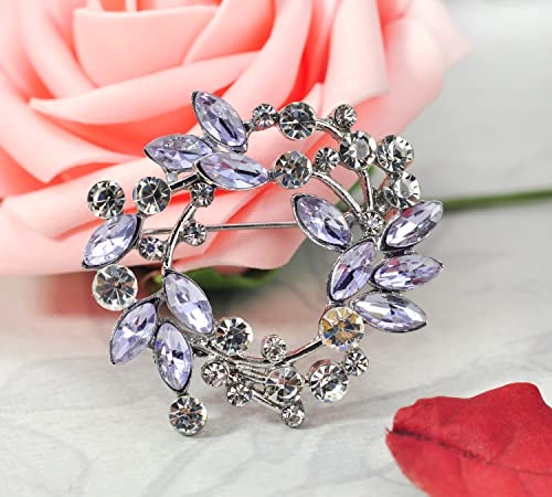Image of Gyn&Joy Clear Crystal Rhinestone Floral Wreath Pin Brooch BZ005