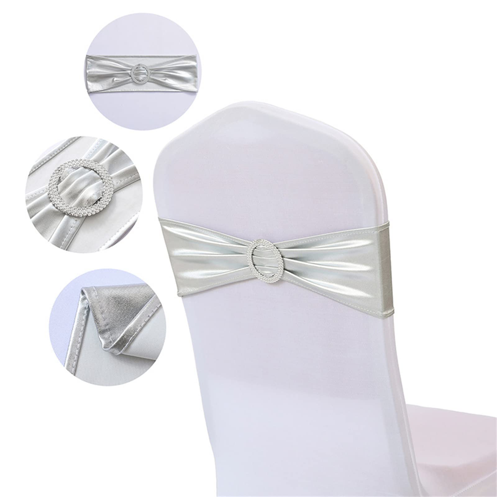 Spandex Chair Sashes Bands 30PCS Stretch Chair Cover Ties Bows with Buckle Slider Wedding Party Reception Banquet Decoration (Metallic - Silver)