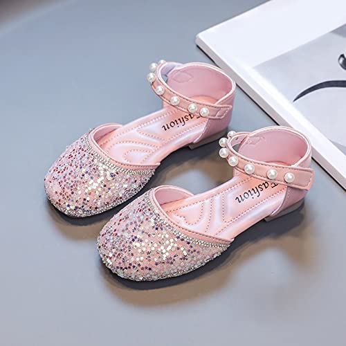 Summer Children Girls Sandals Flat Bottom Round Toe Lightweight Breathable Sequins Pearl Hook Loop Slide for Big Kids3