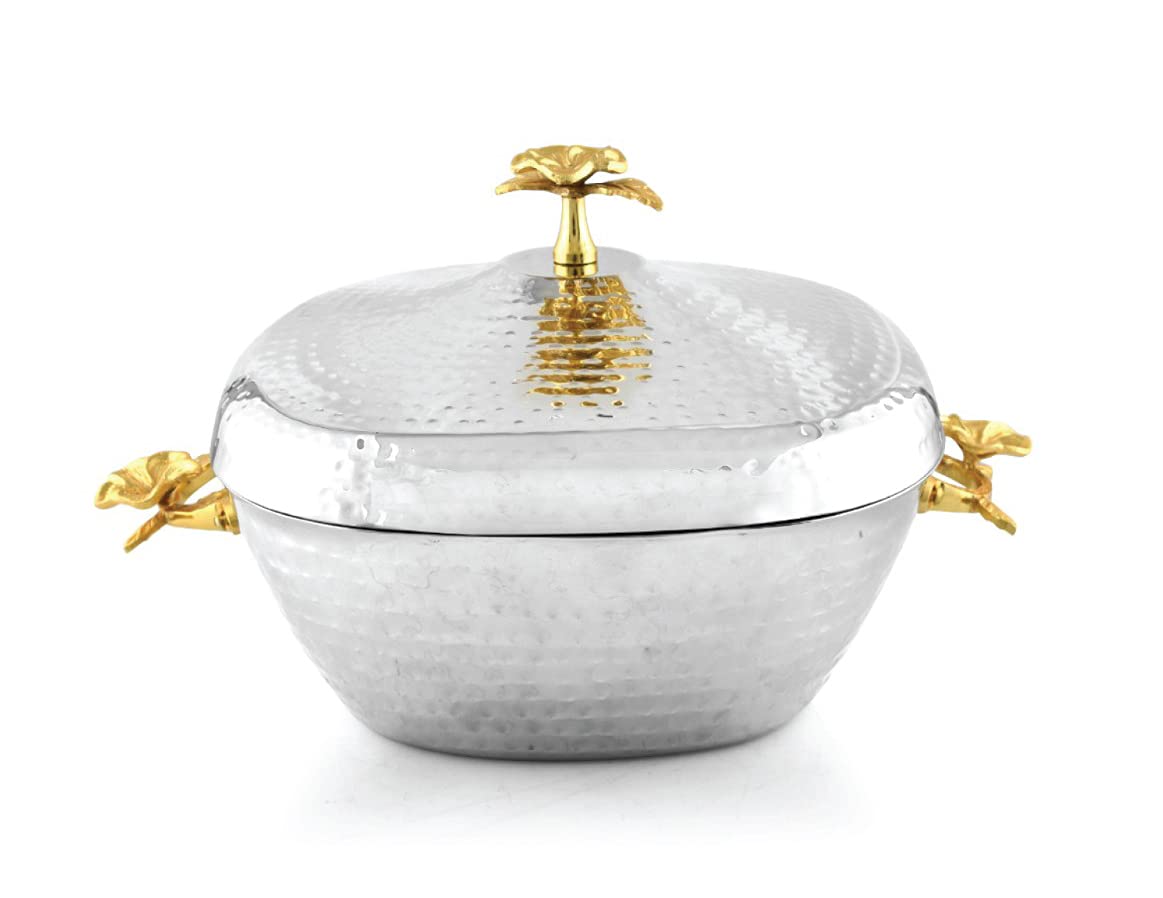 BlackstoneHot Pot Stainless Steel Casserole with Hand Crafted Flower Handles Perfect for your Dining Table, Puff Insulated Casserole hotpot - Rome 3000 ML