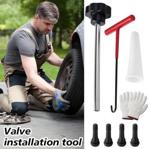 Image of Car Tire Valve Quick Change Tool Kit, 7PCS Tyre Valve Stem Core Replacement Set Includes 4PCS TR413 Valve Stems, Replacing Leaky Valves Stem Installation Tool, Universal Fit