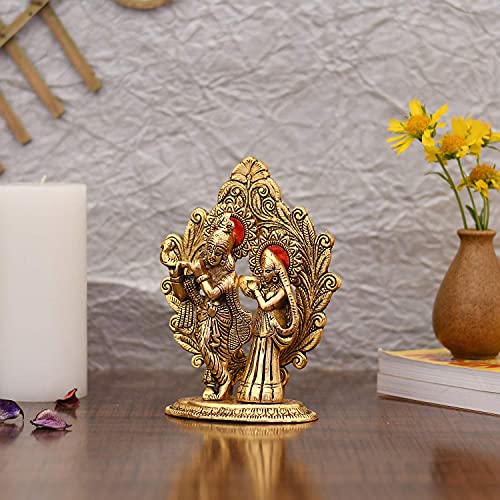 Image of Amazon Brand - Umi Gold Plated Metal Radha Krishna Statue - Radha Krishan Idol Showpiece Figurine for Home Office Temple Pooja Decor Gift (Set of 1)