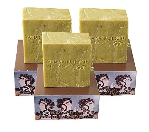 Caria Natural Soap Moisturising Olive and Wild Pistacia Oil Soap Bar (Bittim/Menengic). Natural Face, Hands & Body Wash. Softens & Nourishes Skin. Castile Traditional Vegan Handmade in Turkey (3 bars)