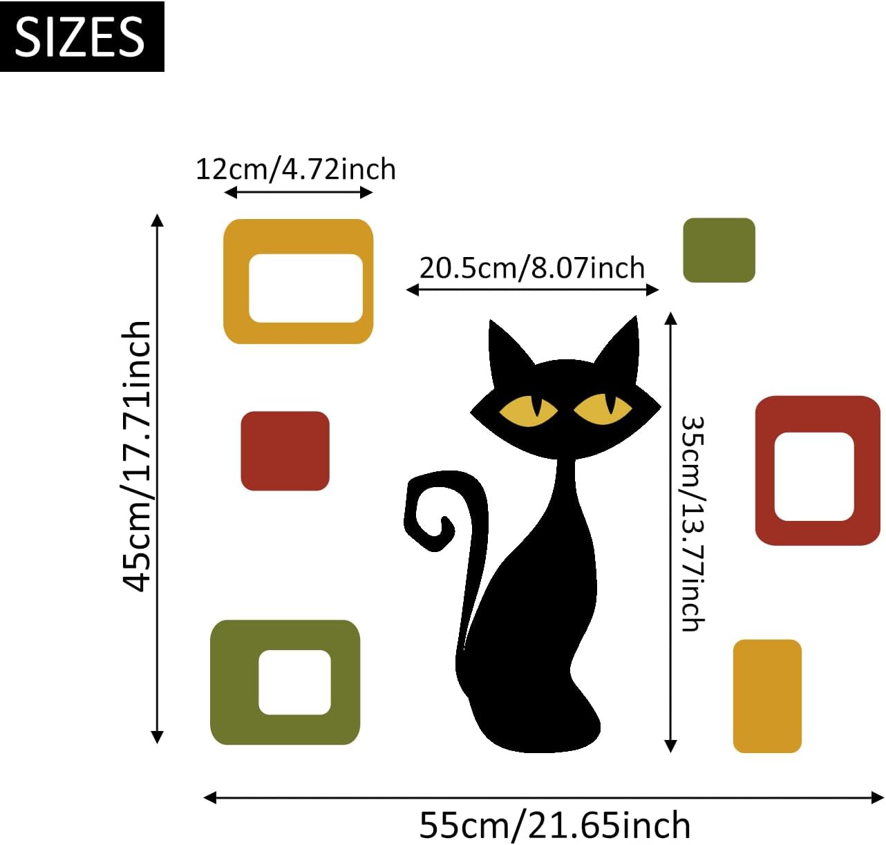 LiveInUrban 4PCS Mid Century Modern Wall Decorative Panel, Retro Pattern Wall Decal for Bedroom Living Room MCM Home Decor, Atomic Cats and Rectangles 21.65"x17.71"