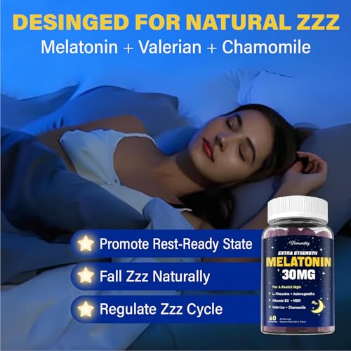 Image of Melatonin Gummies 30mg for Adults: Maximum Strength Melatonin Supplement with L-Theanine, Ashwagandha, MSM, Vitamin D3 & Zinc - Non-Habit Forming, Natural Mixed Berry Flavor 60 Count (Pack of 2)