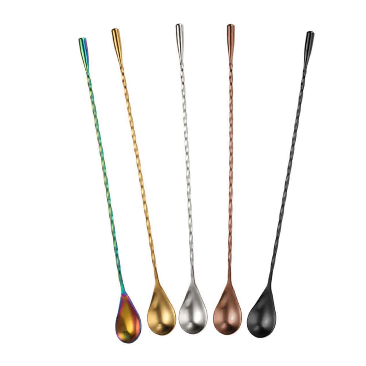 MUCKLILY 5pcs Cocktail Stirring Spoons Stainless Steel Long Spiral Scoops for Bar Mixing Lightweight Balanced Design for Juices and Cocktails Easy to Clean