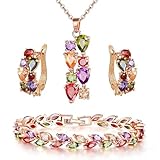 JIUFEI Set de Joyería para Mujer o Mamá para Cumpleaños, Joyas de Brillante Circonita Cúbica Multicolor, Aretes para...