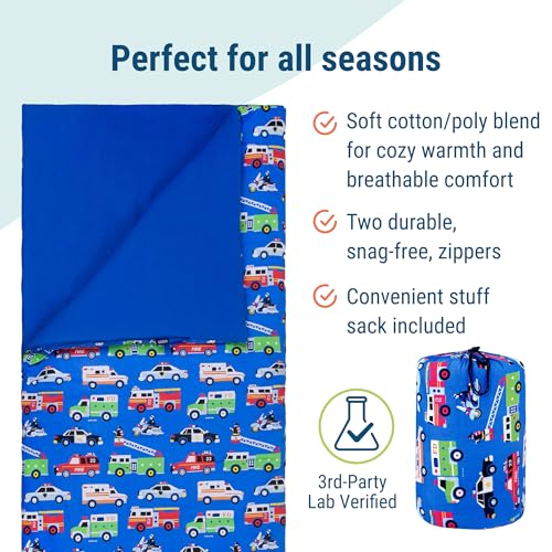 Image of Wildkin Kids Sleeping Bag - Roll-Up Design with Storage Bag for School, Travel & Camping - Heroes