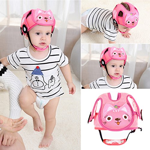 Boné de segurança para bebês e crianças com arnês Fityle ajustável, Pink sloths, 17x16x12cm