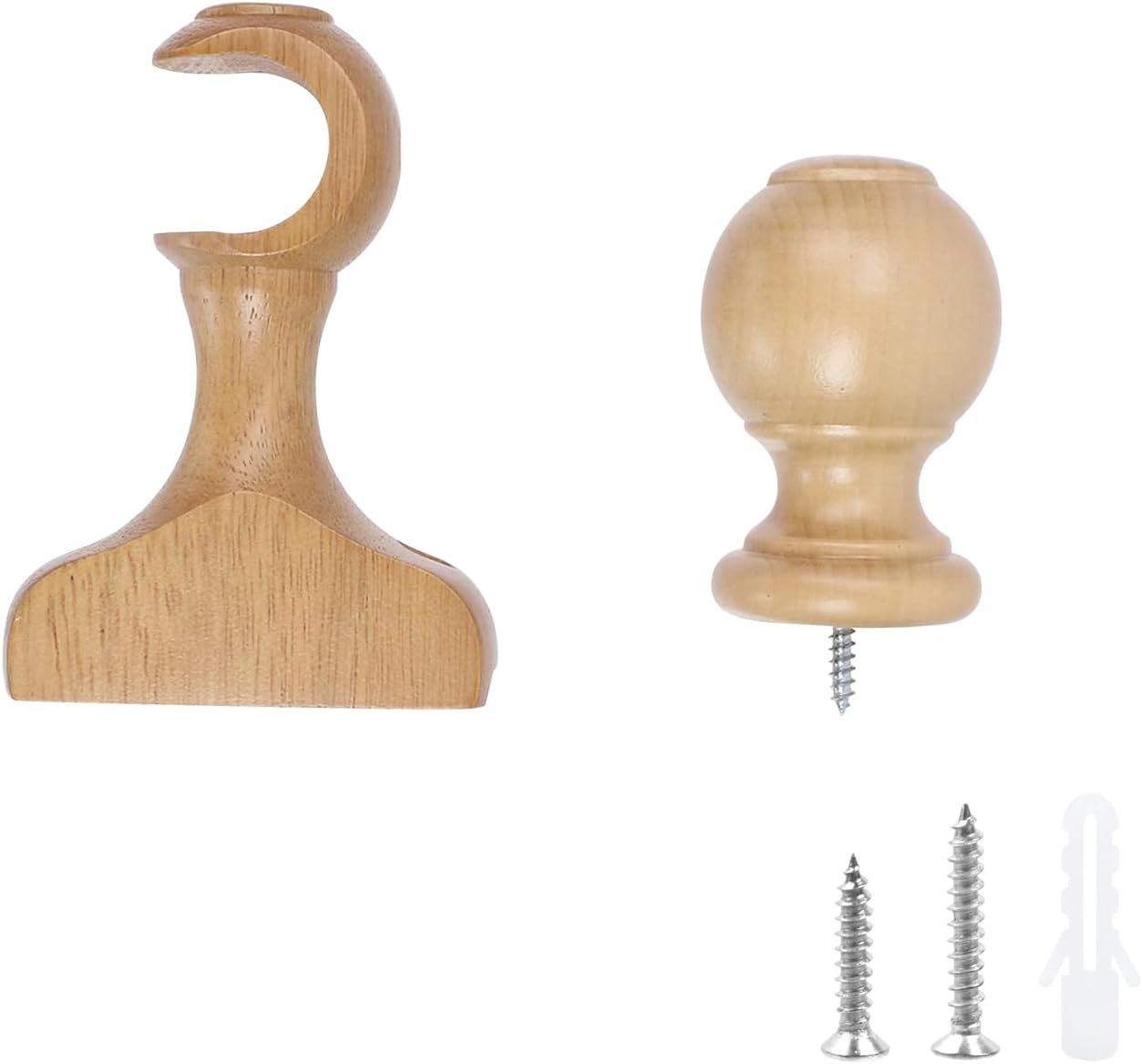 T Tulead Curtain Rod Brackets and Curtain Rod Finals Kits 1.14-Inch Wooden Screw on Curtain Rod End Caps, Single Drapery Rod Brackets, 2 Sets with Screws