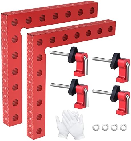 Mikego 90 Degree Clamp, Corner Clamp, Right Angle for Woodworking, 2 Pack 5.5"x 5.5" Aluminum Alloy Woodworking Corner Clamps, for Picture Frame, Cabinet, Drawers with 4 Clamps & Gaskets and Gloves