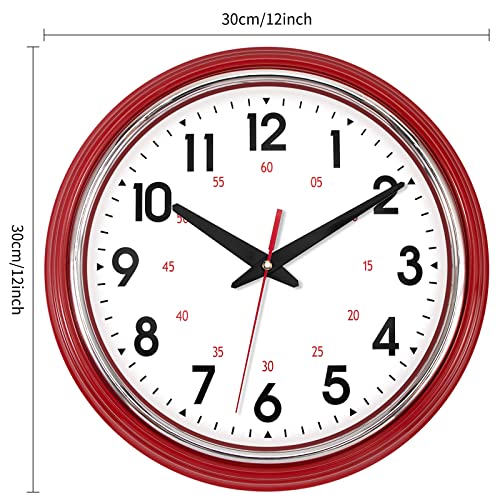 Lumuasky Red Wall Clock Battery Operated 12 Inch Retro Silent Non-Ticking Round Classic Decorative Clock For Kitchen Living Room Bedroom Office #TOP7