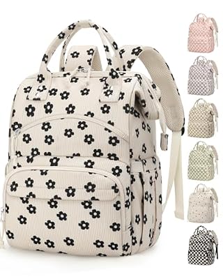 Pritent Large Capacity Diaper Bag Backpack for Mom – Lightweight Maternity Nappy Bag with Insulated Pockets, Stroller Straps & Travel Essentials for Baby Girl Boy, Black Flower
