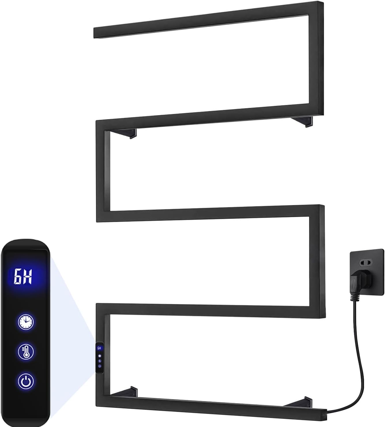 Towel Warmer Rack for Bathroom with Timer/Fahrenheit Temperature Control Wall Mounted Electric Heated 5 Bar Rail Plug-in or Hardwired Keep Bath Shower Towel Warming (Matte Black)