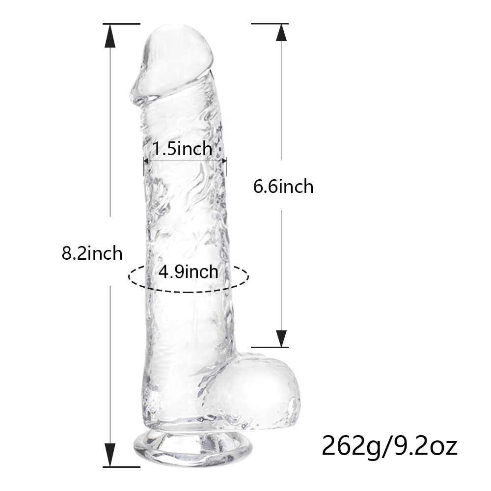 Realistic Dildo G Spot Stimulator- 8.2" Big Dildos with Suction Cup Adult Sex Toy for Women/Men/Gay, Flexible Clear Dildo for Women with Curved Shaft & Balls for Vaginal G-Spot &Anal.: Transparent