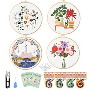 Dimoxii Borduurwerk Startpakket 4 Set Borduur Startpakket Bloemen Borduurpakket met Gestempelde Borduurpakketten voor…