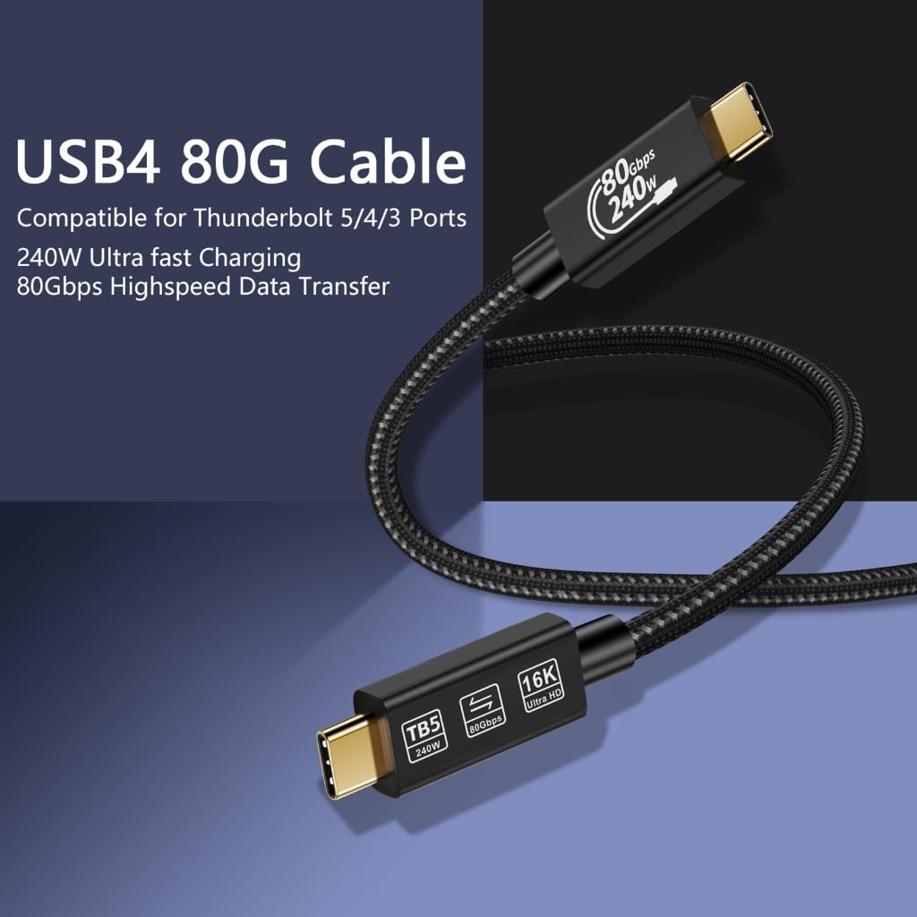 Cavo dati USB 4.0 TypeC ad alta efficienza, supporto video 16K, trasferimento dati capacità video, ricarica rapida 240 W