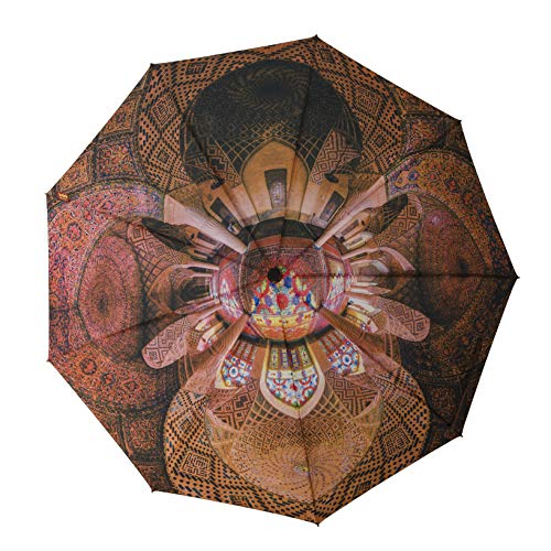 Preisvergleich Produktbild BALEH Regenschirm Taschenschirm / Persisches Architektur-Kunst-Motiv / Klein, Leicht, Windsicher, Teflon-Beschichtet, / Auf-Zu-Automatik / 9 Ribs