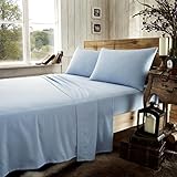 Flannelette Brushed Cotton Flat Sheets Super Soft Warm Cosy Wrinkle Shrinkage and Fade Resistant Fabric Flat Bed Sheets (Blue, King)