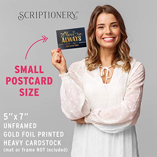 Scriptionery Love Never Fails Wall Decor - Small 5X7 Navy And Gold Wall Art, Metallic Gold Foil Love Wall Decor (Unframed Inspirational Wall Art And Love Decor) #TOP1