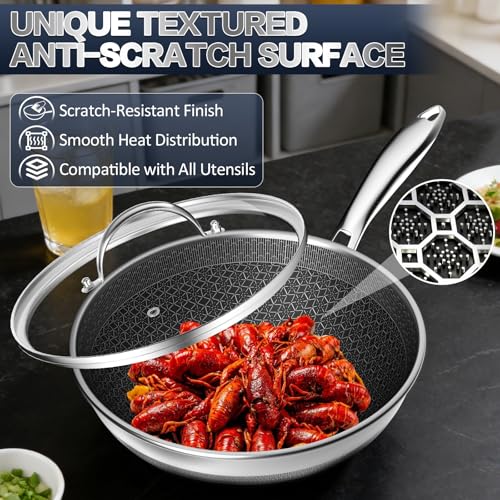Balavina Woks & Stir-fry Pans Nonstick - Hybrid 304 Stainless Steel 10.83\" Non Stick Wok Pan with Lid for Induction, Electric, Gas, All Stoves, PFOA Free Cookware, Dishwasher and Oven Safe - Thumbnail 6