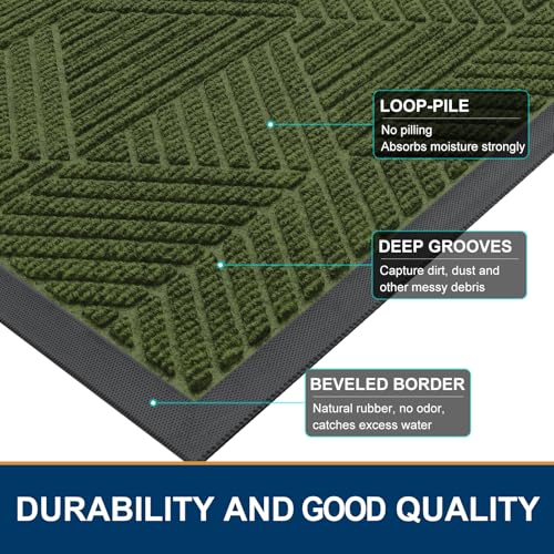 Image of Smiry Front Door Mat Outside Entrance, Low Profile Rubber Doormat, 29.5x17