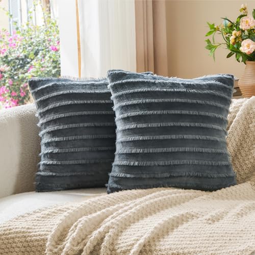 Image of BEDELITE Velvet Pillow Covers with Zipper, Boho-Dark Gray, 18x18 in, 2 Pc