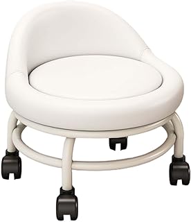 MYCENSE Assento de Rolamento Baixo com Encosto com para Couro PU Assento de Rolo Multiuso Banquinho Curto Polia para Salão de Barbeiro, branco