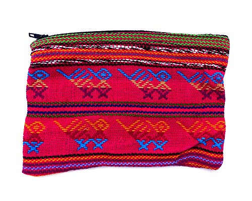 Large Multicolored Tribal Pattern Woven Lightweight Coin Purse Zipper Pouch - Womens Fashion Handmade Bags Boho Travel Accessories (Hot Pink) #TOP27