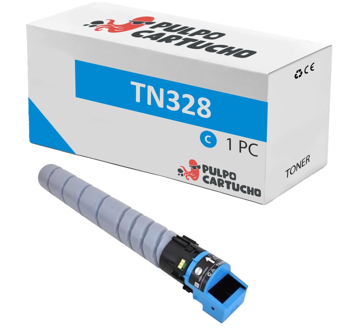 Pulpo Cartucho - Toner Genérico TN328 Cyan Compatible con Konica Minolta AAV8450 / TN-328C - Valido para Impresoras Bizhub C250i, Bizhub C300i, Bizhub C360i, Bizhub C7130i