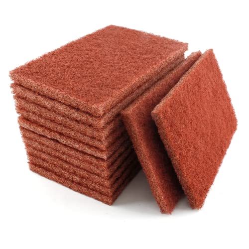 HARSKIYER 12pcs Red Scouring Pads, Heavy Duty Scour Pads Multipurpose Scour Pad Reusable Scrubbing Pads with Anti Grease Technology for Kitchen Scrubber Sink Dish Cleaning Metal Grills